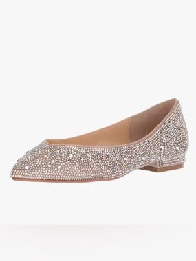 Crystal Embellished Nude Ballet Flat 8.5